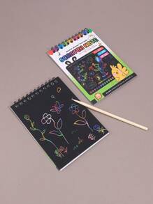 1本/10張diy刮痕藝術筆記本,綠色彩虹螺旋圈,適合卡通愛好學生和業餘者繪畫和塗鴉 - 綠色 - 查看 4