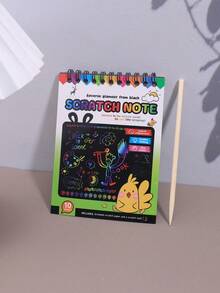 1本/10張diy刮痕藝術筆記本,綠色彩虹螺旋圈,適合卡通愛好學生和業餘者繪畫和塗鴉 - 綠色 - 查看 3