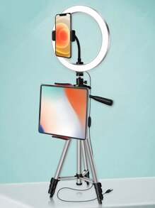 地台式三角支架,配備10英寸直播燈條和平板夾持架 - 銀色 - 查看 1