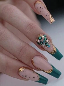 法式風格珠寶金邊指甲貼,適用於美甲藝術 - 彩色 - 查看 1