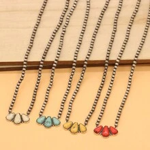1pc Simple Women's Beaded Necklace In Bohemian Turquoise Andpearl Style Is Perfect For Everyday Wear And Party Gifts - Multicolor - View 9