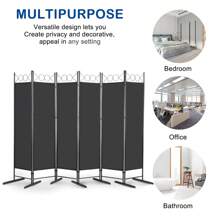 FCH 6FT 4-Fold Top With Shape 130g Polyester Cloth Plastic Feet Carbon Steel Frame Foldable Screen Black - Black - View 9