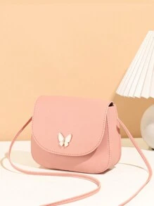 Crossbody Shell Bag With Plain Butterfly Embellished Hardware - Pink - View 3