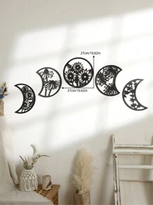 1 Stück/5 Stücke Wanddekoration im Boho-Stil mit Mondphasen, nordische Wandkunst aus Holz für Wohnzimmer, Schlafzimmer, Zuhause, Wanddekoration, Zimmer, Apartment, Bar, Ornament - Schwarz - Übersicht 2