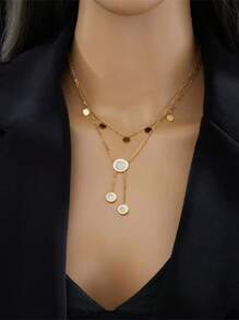 時尚優雅的18k鍍金雙層頸鍊,適合女士參加宴會時佩戴 - OU004-金黃色 - 查看 2