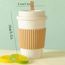 1入簡約深咖啡色小麥草可攜式咖啡杯帶蓋 - 深棕色 - 查看 2