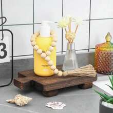 A Small Wooden Stool With A Foot Stool, Simple Style Wooden Base Riser Wooden Tray, Home Bathroom Kitchen Sink Rack, Wooden Soap Rack, Flower Rack - Handle Model - View 3