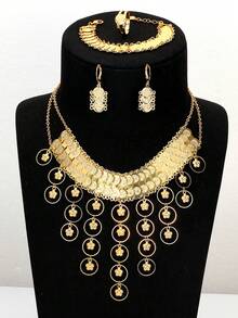 5入組豪華重金屬外觀戒指、耳環、項鍊、手鐲珠寶套裝 - 金黃色 - 查看 2