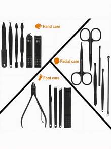 修甲套裝,不銹鋼專業指甲刀修腳器套裝,有黑色皮革收納盒,便攜美容套裝,適用於旅遊或家用,男女完美禮物 - 黑色 - 查看 6