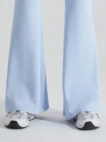 Women's Drawstring Side Pocket Hip Casual Flared Yoga Pants - Blue - View 7