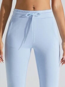 Women's Drawstring Side Pocket Hip Casual Flared Yoga Pants - Blue - View 5