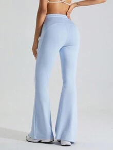 Women's Drawstring Side Pocket Hip Casual Flared Yoga Pants - Blue - View 3