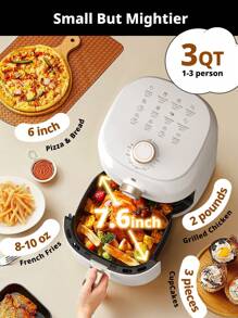 Comfee' Nồi chiên không dầu Comfee 3QT, Nồi nấu đa năng 4 trong 1, Nướng, Quay, Hâm nóng, Pizza 6 inch, Gà 2 pound, Khoai tây chiên 10 ounce, Phù hợp cho 1-3 người, Chống dính, Màu trắng - trắng - Xem 2