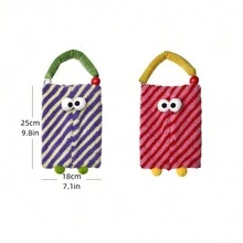 1pc Diagonal Stripe Cute Monster Tissue Box, Hanging Roll Tissue Holder, Car Tissue Dispenser, Portable Tissue Bag - Black and White - View 9