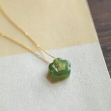 1pc Fashion 18K Gold Plated Stainless Steel Green Jade Stone Flower Star Pendant Necklace For Women Daily Decoration For Valentine'S Day Gift Valentines,Mom,Mother,Mother's Day,Gift
