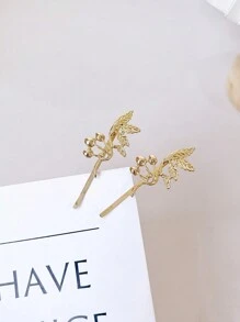 2入組,優雅,簡單,多功能,休閒一線夾,金屬葉裁剪器,鹿角劉海夾,側夾,適用於日常使用 - 金色 - 查看 6