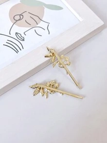 2入組,優雅,簡單,多功能,休閒一線夾,金屬葉裁剪器,鹿角劉海夾,側夾,適用於日常使用 - 金色 - 查看 4