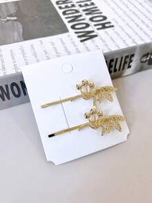 2入組,優雅,簡單,多功能,休閒一線夾,金屬葉裁剪器,鹿角劉海夾,側夾,適用於日常使用 - 金色 - 查看 3