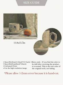 4 幅植物畫布畫復古法國鄉村繪畫海報鄉村風景壁畫橙色杯牆壁畫檸檬藝術印刷品北歐海報客廳牆壁裝飾無框 - 杏色 - 查看 8