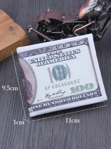1 pieza Nueva billetera de hombre con porta-billetes con diseño de billete de 100 dólares estadounidenses, porta-tarjetas y porta-fotos, de piel sintética - Beis - Ver 8