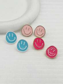 3 對/套時尚簡約鋅合金材質可愛臉耳環 - 彩色 - 查看 4