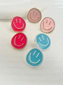 3 對/套時尚簡約鋅合金材質可愛臉耳環 - 彩色 - 查看 1