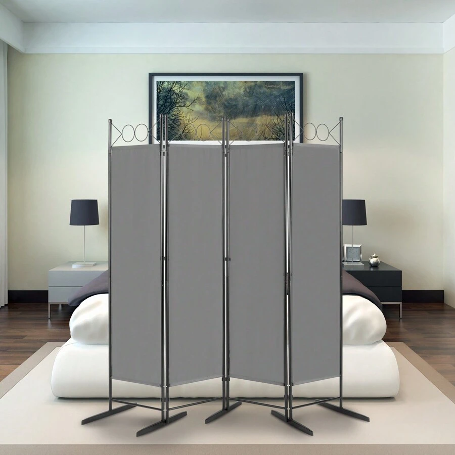 FCH 6FT 4-Fold Top With Shape 130g Polyester Cloth Plastic Feet Carbon Steel Frame Foldable Screen Black/Gray - Grey - View 1