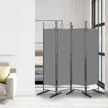 FCH 6FT 4-Fold Top With Shape 130g Polyester Cloth Plastic Feet Carbon Steel Frame Foldable Screen Black/Gray - Grey - View 2