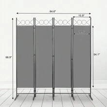 FCH 6FT 4-Fold Top With Shape 130g Polyester Cloth Plastic Feet Carbon Steel Frame Foldable Screen Black/Gray - Grey - View 11