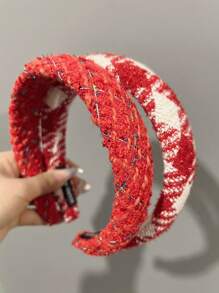 1件甜美可愛方格拼接紅色頭帶髮飾,適用於聚會、日常穿著和送女友/女性/新年的禮物 - 彩色 - 查看 2