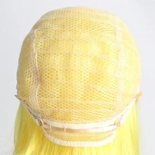 女式時尚自然短捲髮鮑伯假髮帶空氣瀏海和內捲髮,12 英寸,適合角色扮演、萬聖節、舞會和化裝舞會 - 黃色 - 查看 8