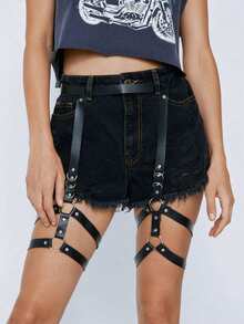 1pc Adjustable Black Goth Belt With Triple Buckle Decor, Punk Style - Black - View 1