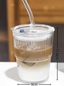 1只400毫升條紋玻璃雙層杯,帶吸管,竹質蓋和夏天主題印花,奶昔杯,冰咖啡杯 - 無色 - 查看 6