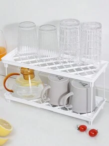 1pc Foldable Storage Rack For Bathroom, Kitchen, Desktop Cosmetics, Sundries Organizer Shelf - White - View 3