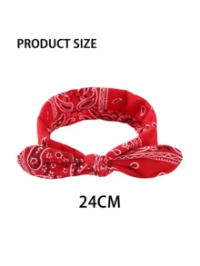Kids Bunny Ear Knotted Elastic Headband - Vintage Paisley Headband - Patterned Belt - Children's Headband - Red - View 4