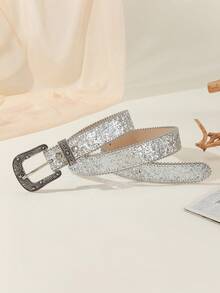 Fashionable Beaded Edge Belt To Accessorize Dresses - Silver - View 1