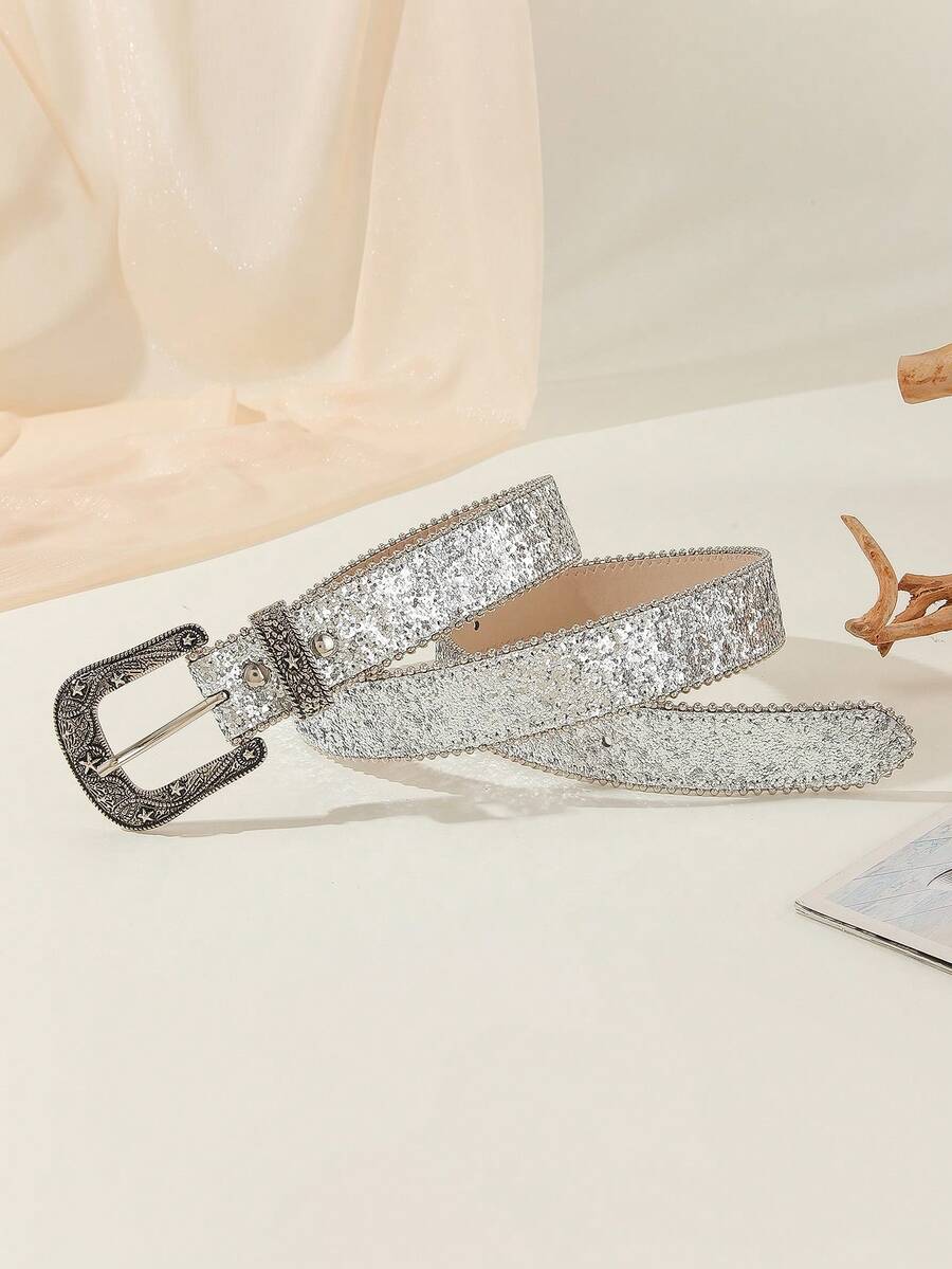 Fashionable Beaded Edge Belt To Accessorize Dresses - Silver - View 1