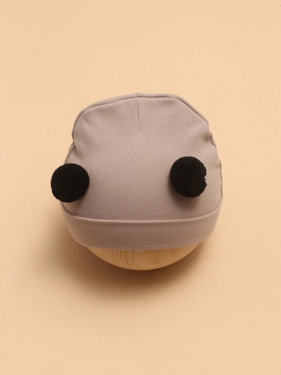 卡其色嬰兒帽。新生兒胎帽。可愛的雙球嬰兒帽,適合男性和女性嬰兒。 - 卡其色 - 查看 1