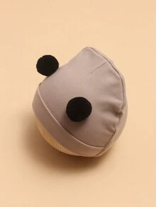 卡其色嬰兒帽。新生兒胎帽。可愛的雙球嬰兒帽,適合男性和女性嬰兒。 - 卡其色 - 查看 2