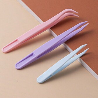 3pcs/Set Random Color Diy Handmade Macaron Shaped Colorful Quilling Tweezers, Nail Art Stickers, Plastic Diamond Painting Pinpoint Tweezers Summer, School