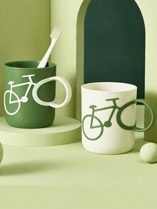 1 Piece Of Creative Simple Mouthwash Cup, Couple Bicycle Handle Toothbrushing Cup, Student Dormitory Simple Toothbrushing Cup 400 Liters - White - View 2