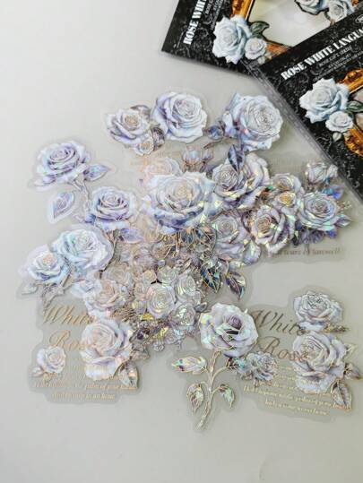 1包20张复古梦幻玫瑰礼品系列烫金植物花卉贴纸，返校贴纸，剪贴簿用品，趣味贴纸，笔记本电脑贴纸，Kindle手机贴纸