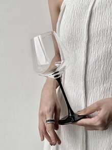 1pc 600ml Burgundy Wine Glass With Black Stem - Clear - View 2