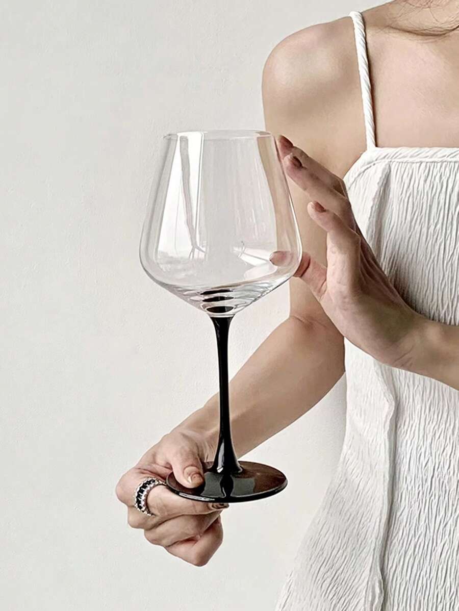 1pc 600ml Burgundy Wine Glass With Black Stem - Clear - View 1