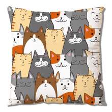 1個多色數位印花貓狗圖案裝飾靠墊套（45 * 45cm）適用於家居裝飾,客廳,沙發,臥室和餐廳。隱藏式拉鍊設計。不包括抱枕墊 - 彩色 - 查看 1