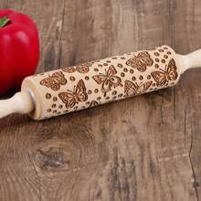 1入組13.7英寸蝴蝶和花紋木製擀麵棍,適用於製作餅乾、薄餅等甜點,節日禮物首選 - 棕色 - 查看 6