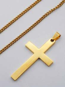 1入不鏽鋼鍍金吊墜項鍊,適合男孩日常佩戴 - 金黃色 - 查看 4