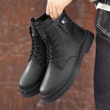 男鞋皮靴工作靴高筒鞋工作靴男士戶外工作鞋 - 黑色 - 查看 6