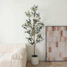 1 Pieza Árbol De Olivo Artificial De Interior (70.87 Pulgadas/180 Cm) Con Frutos, Gran Decoración De Árbol De Seda Falsa Para Hogar, Oficina, Sala De Estar. Es Perfecto Para Regalo De Primavera O Inauguración De La Casa. - Verde - Ver 9