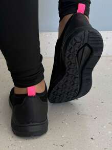 Tênis Feminino Casual Meia leve e confortável Caminhada Academia Relâmpago Barato - Preto - Visão 3